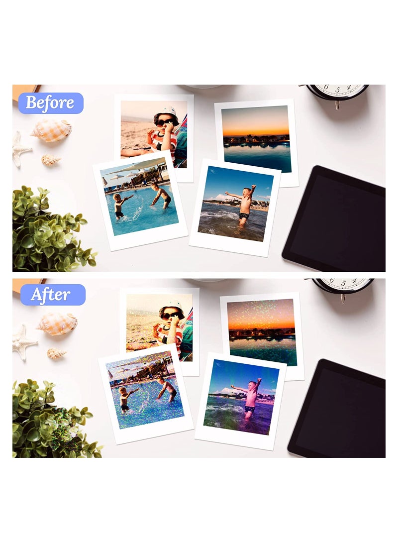 Barakah Holographic Sticker Paper Clear A4 Vinyl Sticker Paper Self-Adhesive Waterproof Transparent Film with Gem Spot Rainbow Star Patterns A4 Size 20 Sheets - Image 3