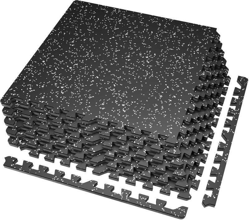 SUPERJARE SUPERJARE 056 Thick 6 Pcs 24 Sq Ft Rubber Top Exercise Equipment Mats High Density EVA Foam Mats with Rubber Top Interlocking Gym Flooring for Home Gym Protective Workout Mat BlackGrey