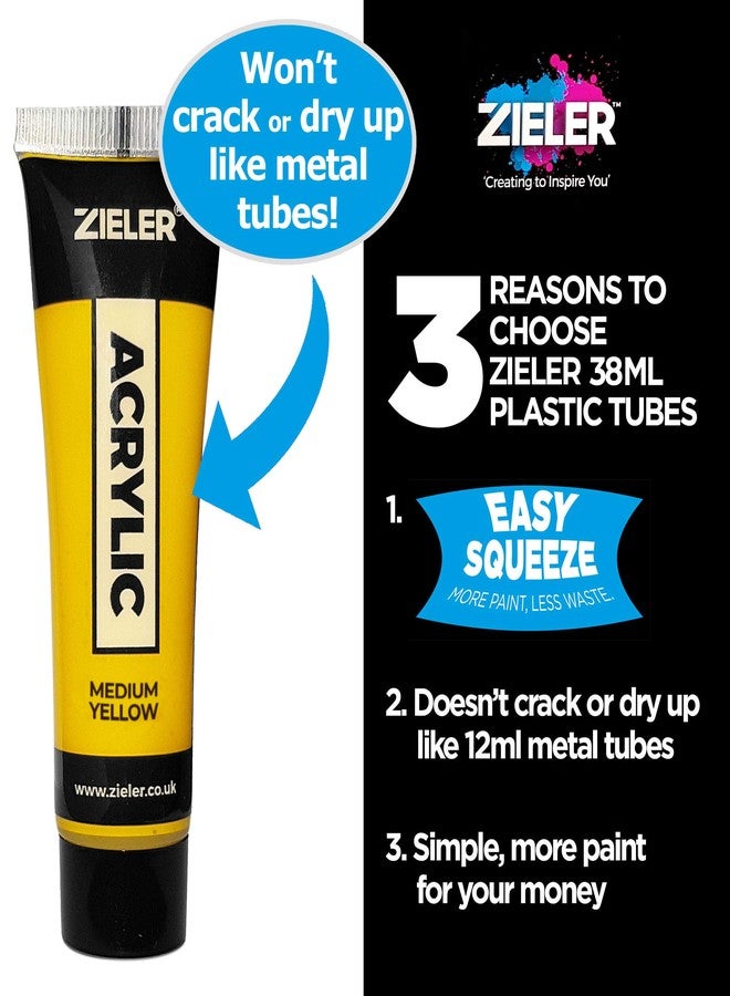 Zieler Premium Acrylic Paint Set (10 Tubes – 38ml - Essential Colours) Ideal for Paper, Canvas, Wood, Ceramic, Fabric & Crafts. Vibrant Colours & Rich Pigments - Image 4