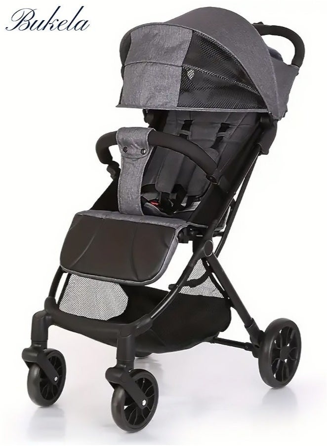 عربست عربة أطفال - كرسي سفر قابل للطي بضغطة زر واحدة، عجلات عالمية دوارة 360 درجة، ظهر متكئ متعدد الأوضاع، مظلة كبيرة مع نافذة سقفية، مسند قدم قابل للتعديل، إطار من سبائك الألومنيوم، طي مدمج، مثالي للأطفال حديثي الولادة وحتى الأطفال الصغار (0-3 سنوات) - Image 1