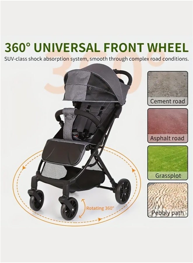 عربست عربة أطفال - كرسي سفر قابل للطي بضغطة زر واحدة، عجلات عالمية دوارة 360 درجة، ظهر متكئ متعدد الأوضاع، مظلة كبيرة مع نافذة سقفية، مسند قدم قابل للتعديل، إطار من سبائك الألومنيوم، طي مدمج، مثالي للأطفال حديثي الولادة وحتى الأطفال الصغار (0-3 سنوات) - Image 4