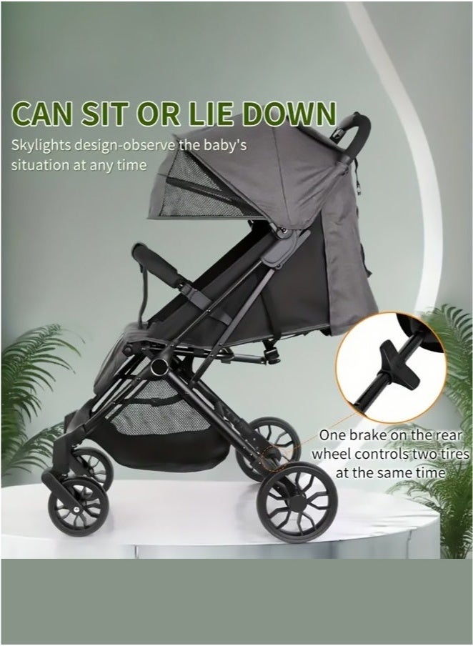 عربست عربة أطفال - كرسي سفر قابل للطي بضغطة زر واحدة، عجلات عالمية دوارة 360 درجة، ظهر متكئ متعدد الأوضاع، مظلة كبيرة مع نافذة سقفية، مسند قدم قابل للتعديل، إطار من سبائك الألومنيوم، طي مدمج، مثالي للأطفال حديثي الولادة وحتى الأطفال الصغار (0-3 سنوات) - Image 3