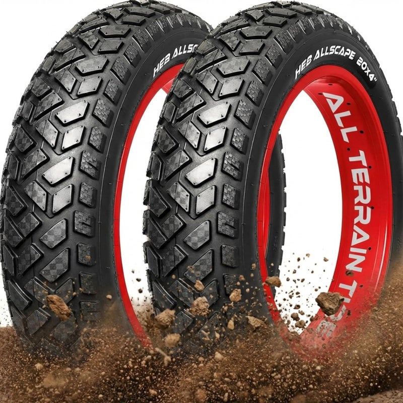 Happy Ebikes HEB Allscape 20x4.0 E-Bike Fat Tire â€“ Puncture Resistant 20 Inch Electric Bike Tire, 2X Thicker Heavy Duty 20x4 Ebike Tire for 20x4.0 Fat Tire E Bikes, All-Terrain Street & Trail â€“ 2 Pack - Image 1