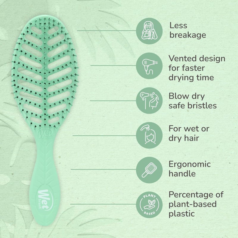 Wet Brush Go Green Speed Dry Hair Brush, Green - Vented Design & Ultra Soft HeatFlex Bristles - Ergonomic Handle Manages Tangle & Uncontrollable Hair - Pain-Free Hair Accessories - Image 2