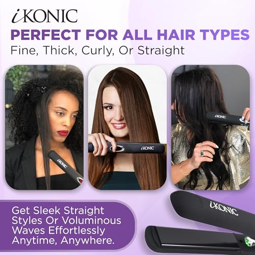 IKonic 100% Tourmaline Ceramic Hair Straightener & Curler– Anti-Static Infrared Ionic 2-in-1 Dual Voltage Flat Iron –1” Floating Plates, Adjustable Temp 140–450°F, Frizz-Free & Fast Heat Hair Iron - Image 5