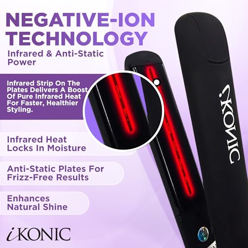 IKonic 100% Tourmaline Ceramic Hair Straightener & Curler– Anti-Static Infrared Ionic 2-in-1 Dual Voltage Flat Iron –1” Floating Plates, Adjustable Temp 140–450°F, Frizz-Free & Fast Heat Hair Iron - Image 4