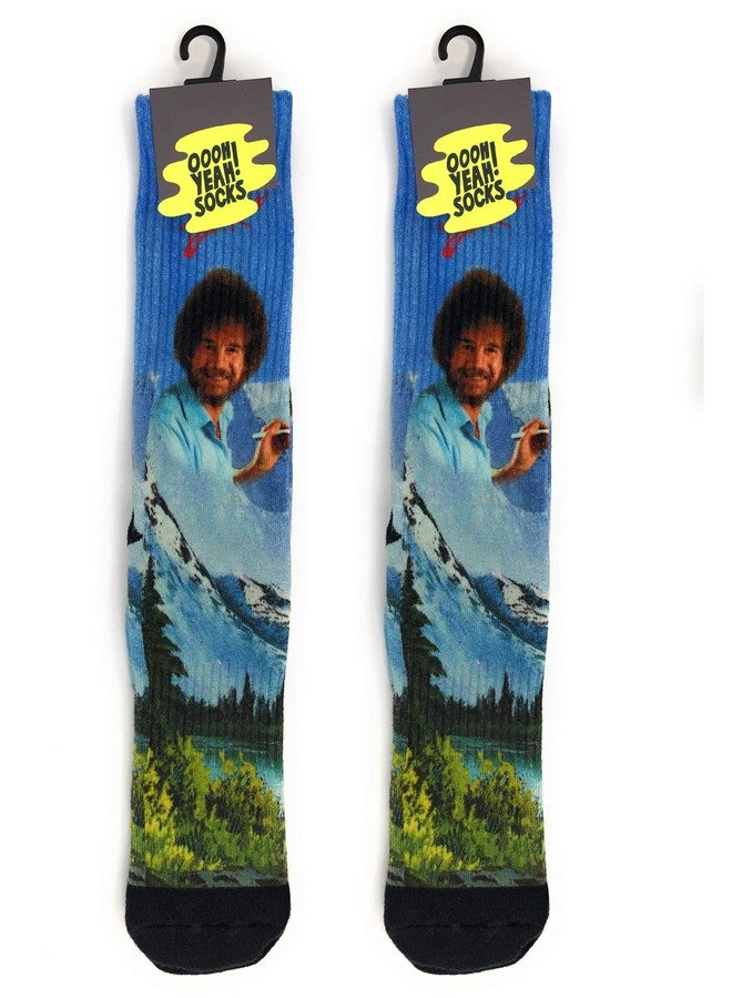 ooohyeah Men's Funny Novelty Athletic Cotton Crew Socks, 360 Printed Socks, Bob Ross Basics, Shoe Size 8-13 - Image 1