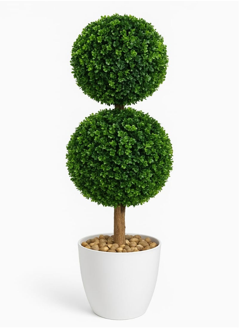Generic Artificial Topiary Tree with White Pot – Double Ball Design, 1 Meter Tall – Indoor Decorative Plant for Home or Office  - Image 2