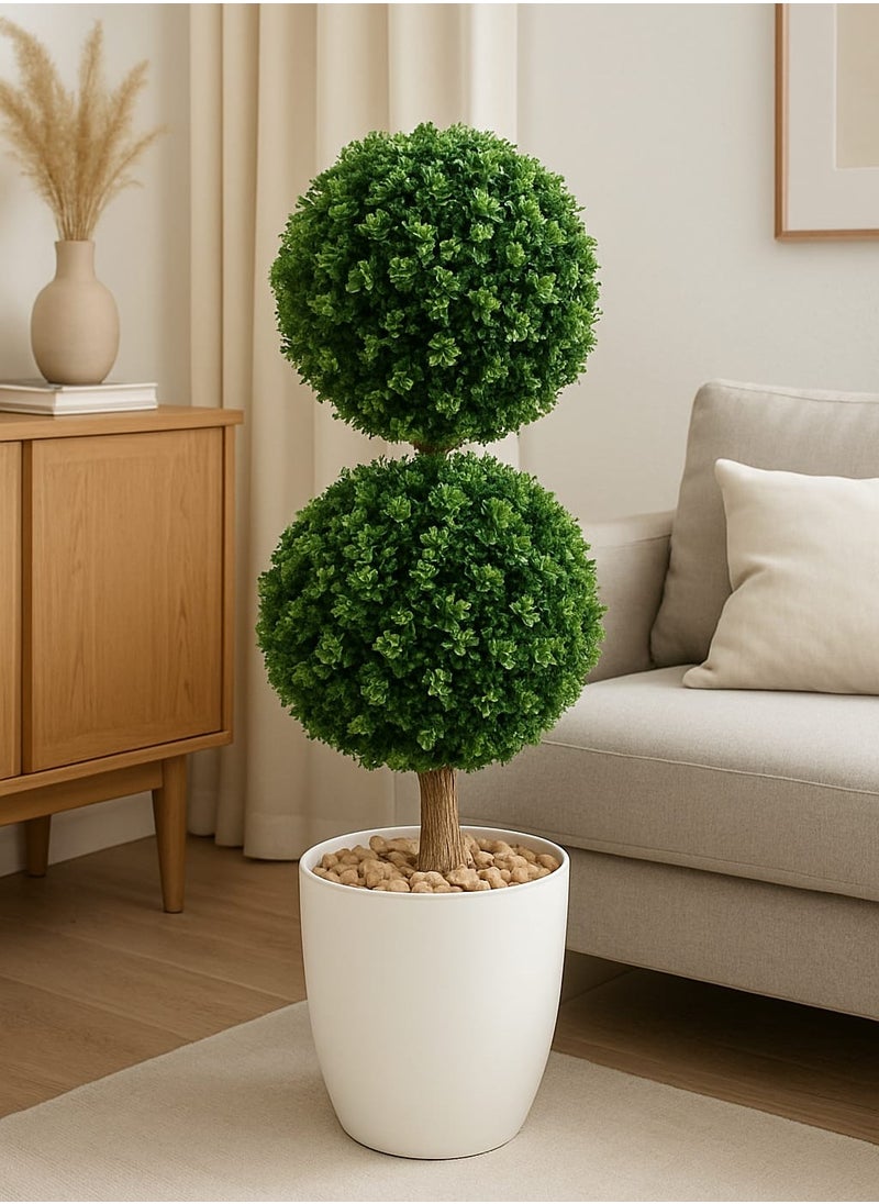 Generic Artificial Topiary Tree with White Pot – Double Ball Design, 1 Meter Tall – Indoor Decorative Plant for Home or Office  - Image 1