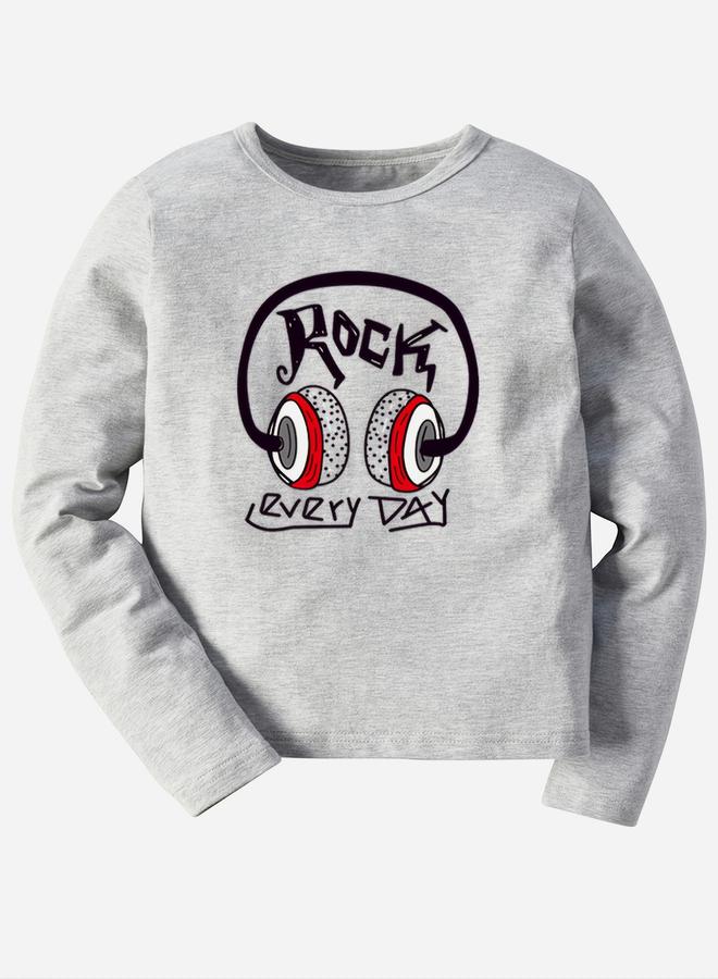 تايك تو تيشيرت جرافيك مطبوع للأولاد باللون الرمادي - Image 1