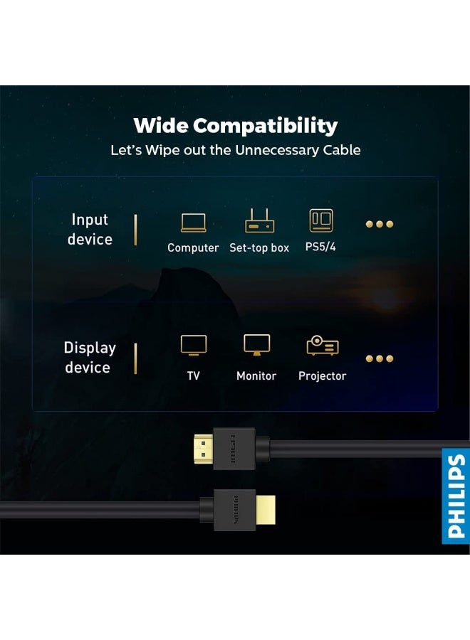 فيليبس Renewed - SWV9433 8K UHD HDMI Cable - 4320p, 3D, eARC, 48 Gbps Data Transfer, 60Hz, Dynamic HDR - 3m Black - Image 5