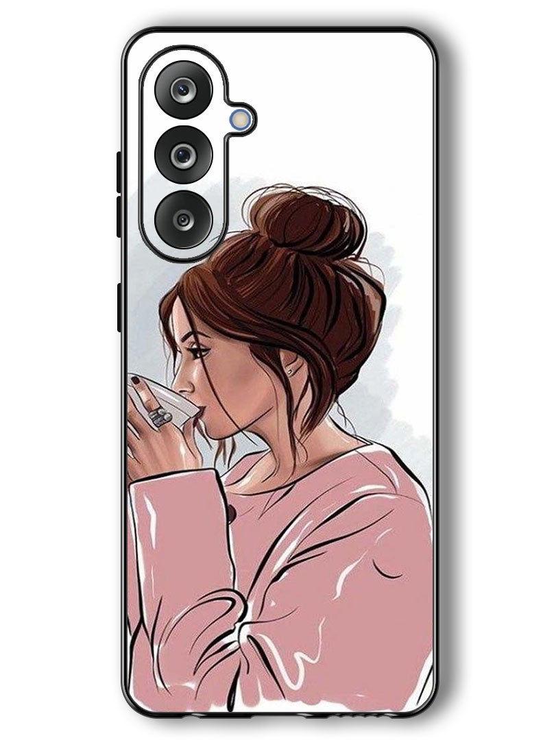 Theodor Case Compatible with Samsung Galaxy F36/ M36 6.7 Inch Protection Shockproof Bumper Cover Girl Drinking Coffee 1 - Image 1