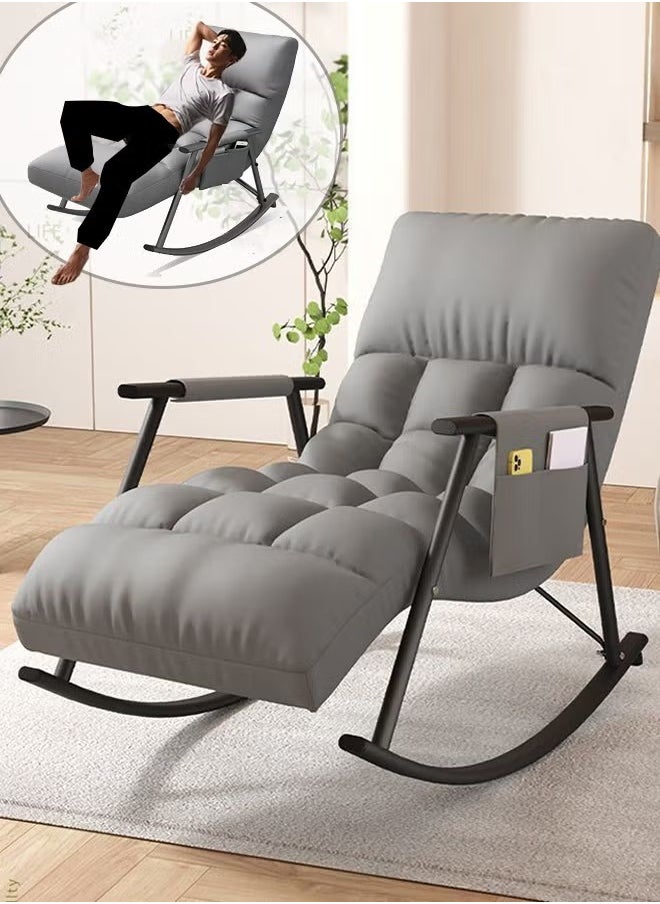 XiuWoo Nursery Rocking Chair Lounge Chair, Modern Adjustable Lounger Sofa,Can Lie or Sleep Lazy Chair,Single Rocker Chair,for Apartment/Living Room/Bedroom/Balcony  - Image 1