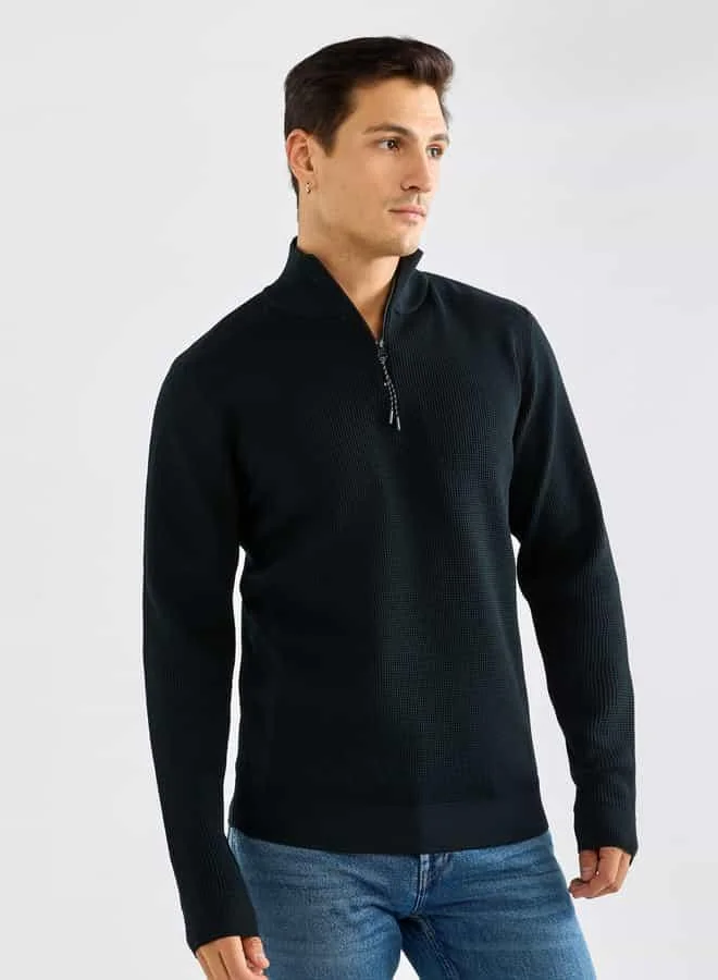 Splash FAV Textured Sweatshirt with High Neck and Long Sleeves