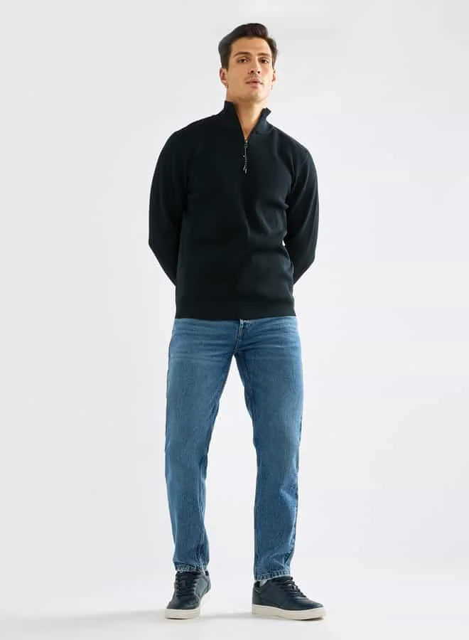 Splash FAV Textured Sweatshirt with High Neck and Long Sleeves