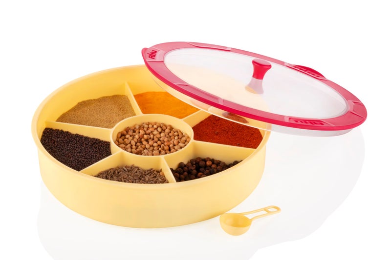 Ritu Masala Box with Transparent Lid | 7 -Section Multipurpose Spice Storage Container | Durable Plastic Kitchen Organizer | Ideal for Spices, Herbs, and Small Essentials | Masala Box - 7 in 1 - Image 1