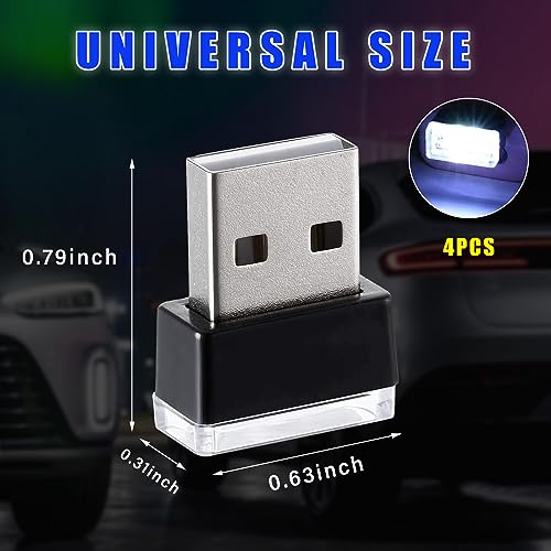 Augeny 4 PCS USB LED Car Interior Atmosphere Lamp Plugin USB Decor Night Light Portable Auto Ambient Lighting Kit Universal Vehicle Interior Accessories for Most Cars White - Image 3
