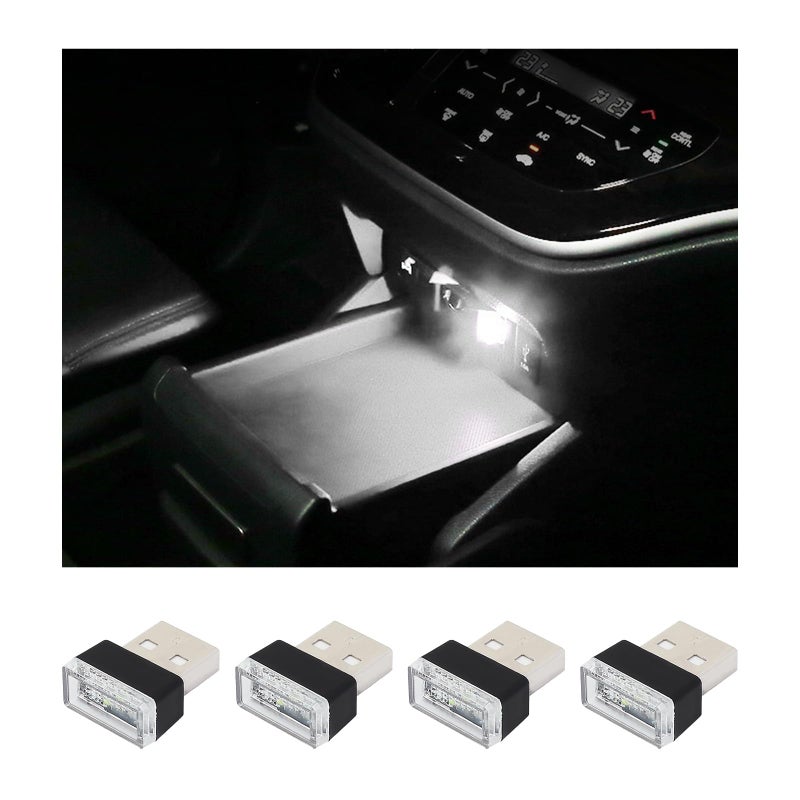 Augeny 4 PCS USB LED Car Interior Atmosphere Lamp Plugin USB Decor Night Light Portable Auto Ambient Lighting Kit Universal Vehicle Interior Accessories for Most Cars White - Image 2