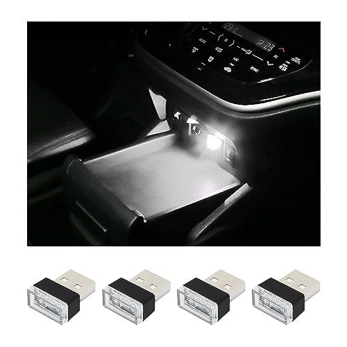 Augeny 4 PCS USB LED Car Interior Atmosphere Lamp Plugin USB Decor Night Light Portable Auto Ambient Lighting Kit Universal Vehicle Interior Accessories for Most Cars White - Image 1