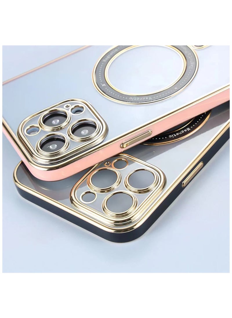 Color Fans - Clear Magnetic Case for iPhone 13 Pro Max Case 6.7 inch Compatible with MagSafe Plating Soft Edge Bumper Anti-Scratch Translucent Back Cover Pink - Image 1