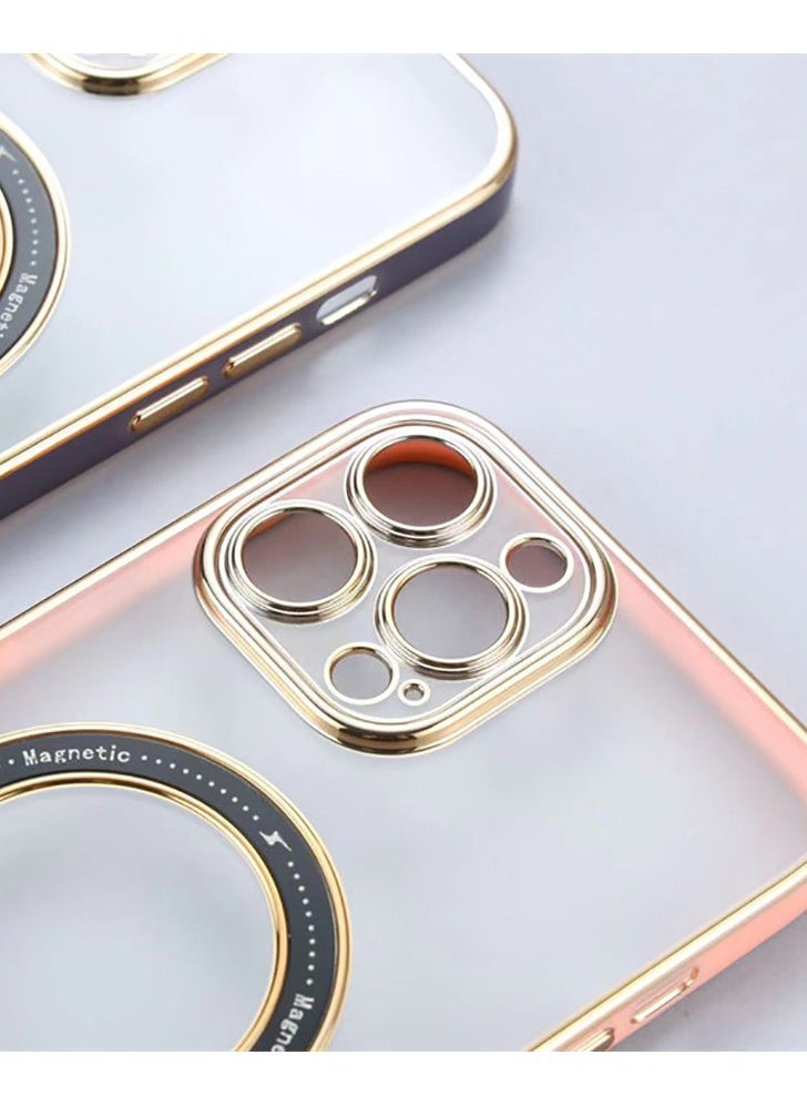 Color Fans - Clear Magnetic Case for iPhone 13 Pro Max Case 6.7 inch Compatible with MagSafe Plating Soft Edge Bumper Anti-Scratch Translucent Back Cover Pink - Image 1