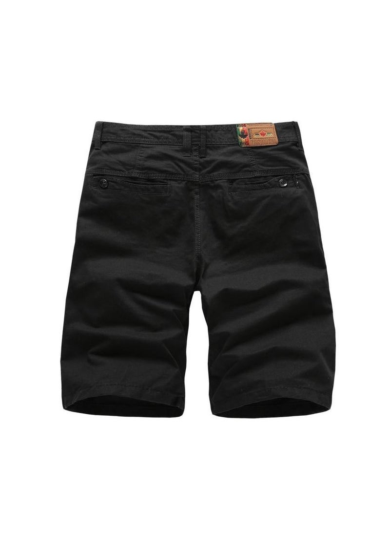 Men's Solid Color Shorts, Pure Cotton Casual Pants Black  - Image 2