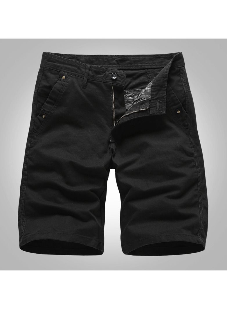 Men's Solid Color Shorts, Pure Cotton Casual Pants Black  - Image 1