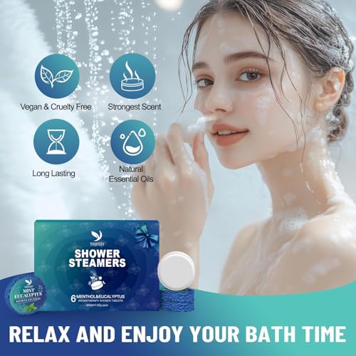 YOJFOJV Shower Steamers Aromatherapy, Self-Care & Relaxation Gift Set for Mom Her Wife Women, 6 Pack Shower Bombs Organic with Menthol & Eucalyptus Essential Oils, Daily Home Spa Shower - Image 5