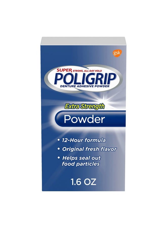 Poligrip Super Extra Strength Denture and Partials Adhesive Powder, 1.6 Ounce - Image 1