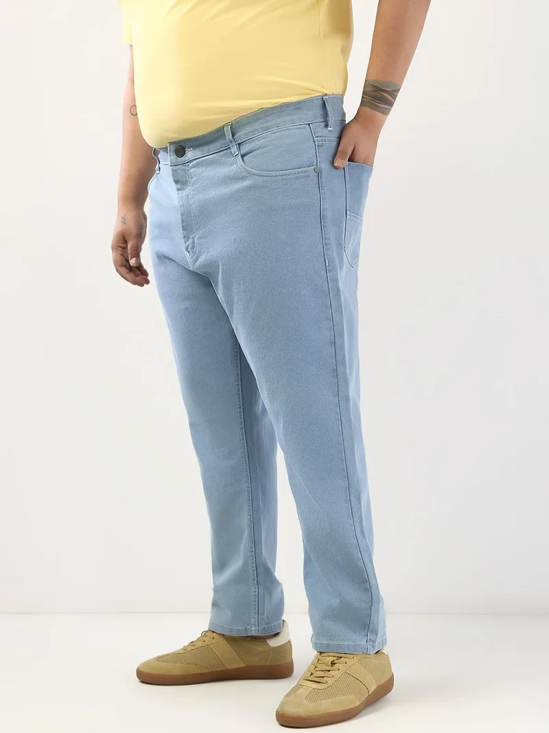 أوربانو فاشن Urbano Plus Men's Ice Blue Straight Fit Washed Jeans Stretchable