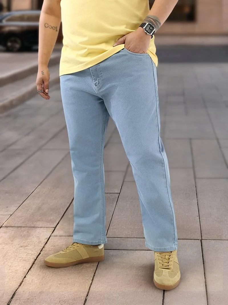 أوربانو فاشن Urbano Plus Men's Ice Blue Straight Fit Washed Jeans Stretchable