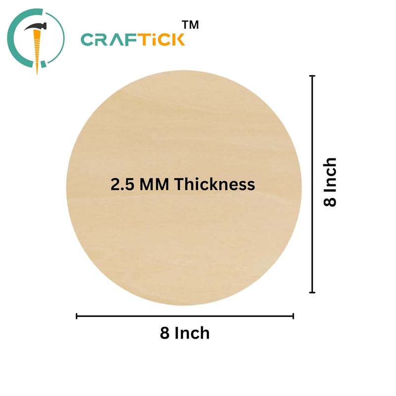 CRAFTICK قاعدة MDF دائرية بسيطة 8 إنش للاعمال الفنية والحرفية | مجموعة من 8 | سمك 2.8 مم | دائرة خشبية غير مطلية ممتازة للرسم، ديكور الجدران، فن ليبان (8 إنش) - Image 2