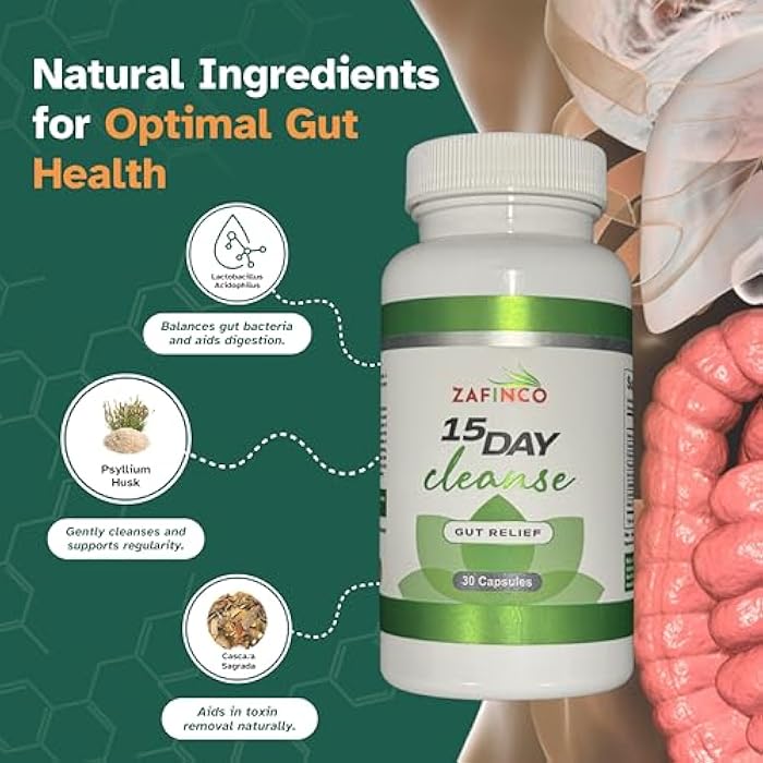 ZAFiNCO Gut Relief-15 Day Colon Cleanse n Detox, Intestinal Cleanse for Men&Women. Advanced Constipation Relief, Non-GMO Colon Cleanse Probiotics, 30 Capsules 1-2 Daily-Made in The USA - Image 3