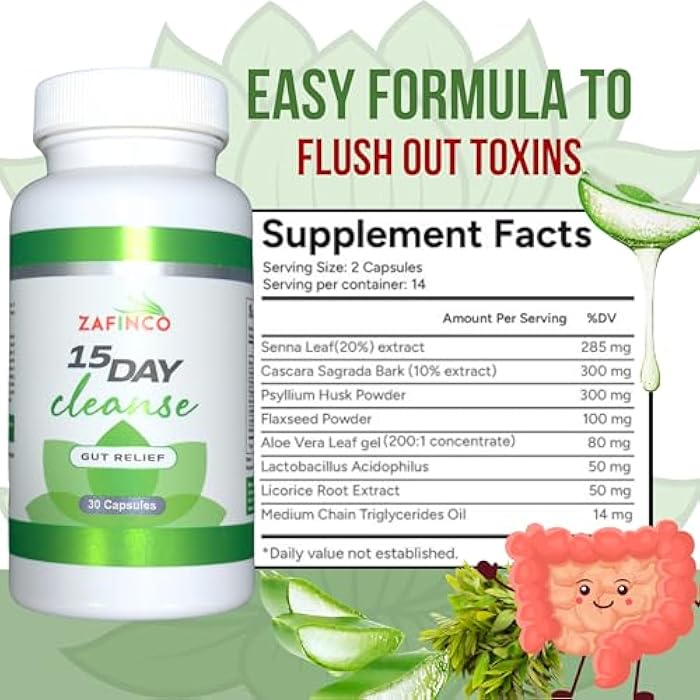 ZAFiNCO Gut Relief-15 Day Colon Cleanse n Detox, Intestinal Cleanse for Men&Women. Advanced Constipation Relief, Non-GMO Colon Cleanse Probiotics, 30 Capsules 1-2 Daily-Made in The USA - Image 2