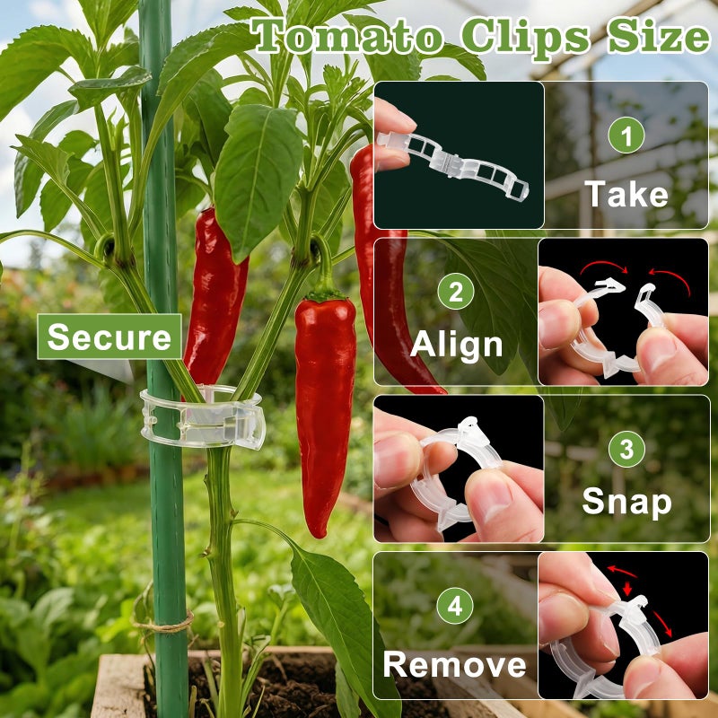 FEED GARDEN 120Pcs Plant Clips for Climbing Plants-Tomato, Cucumber, Grape & Vegetable Plant Supports, Reusable Tomato Clips Plastic Garden Clips, White - Image 3