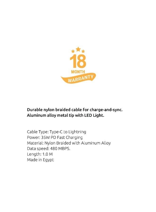 sia NYLON BRAIDED CABLE C-L 35W- 100CM (SUPPORT 60W)  WITH LED LIGHT - BLACK WITH METAL SHELL - Image 2