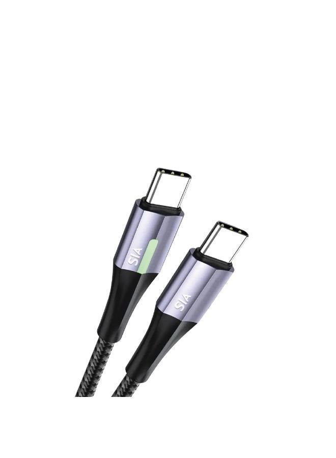 sia NYLON BRAIDED CABLE C-L 35W- 100CM (SUPPORT 60W)  WITH LED LIGHT - BLACK WITH METAL SHELL - Image 1