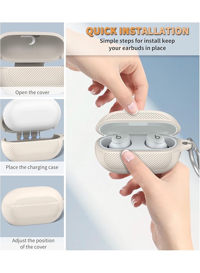 erorex For Beats Solo Buds 2024 Case Cover With Cleaner Kit Soft Silicone Shockproof Protective Cover Compatible With Beats Solo Buds True Wireless Earbuds Charging Case With Carabiner Apricot - Image 4