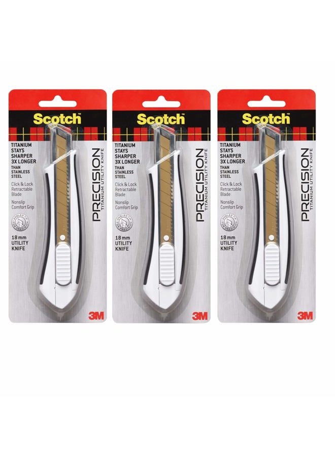 159572 051141976549 Scotch Titanium Snap-Off Utility Knife, Large, 3 Pack