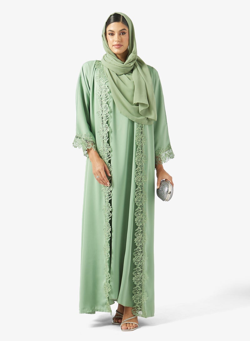 Khizana Lace Trim Abaya With Sheila - Image 1