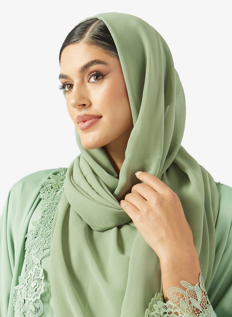 Khizana Lace Trim Abaya With Sheila - Image 5