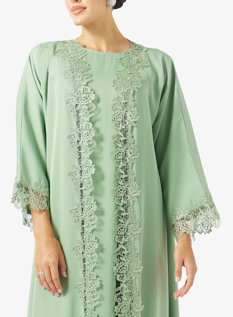 Khizana Lace Trim Abaya With Sheila - Image 3