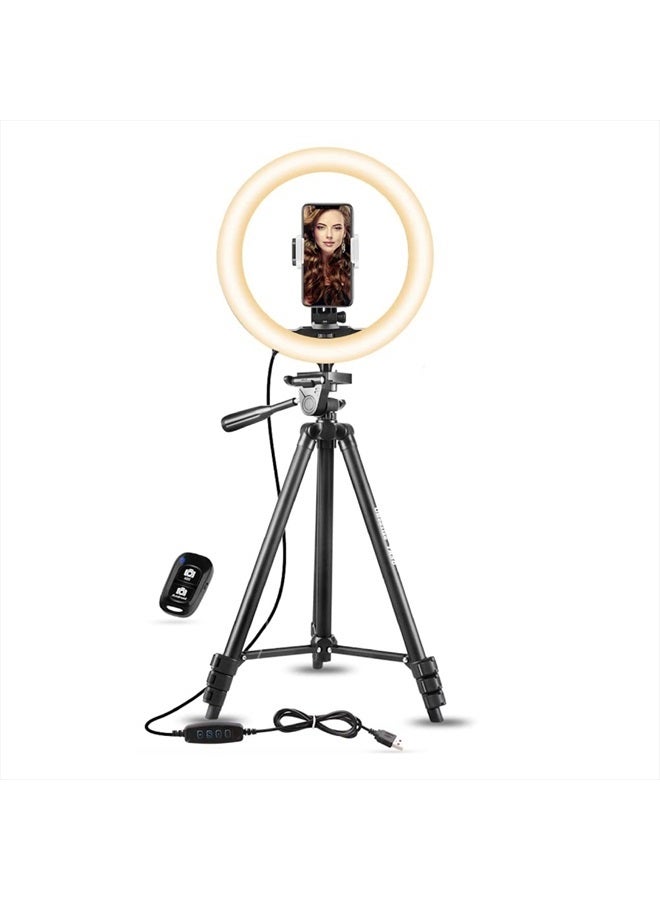UBeesize 10" Selfie Ring Light with 50" Extendable Tripod Stand & Phone Holder for Live Stream/Makeup/YouTube Video - Image 1