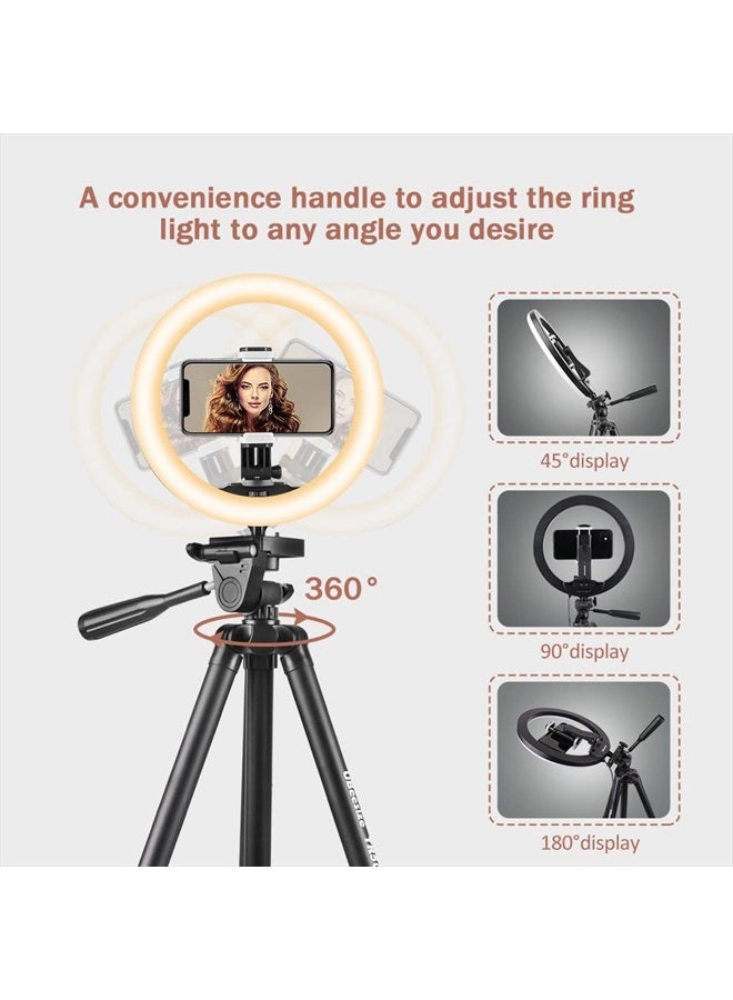 UBeesize 10" Selfie Ring Light with 50" Extendable Tripod Stand & Phone Holder for Live Stream/Makeup/YouTube Video - Image 4