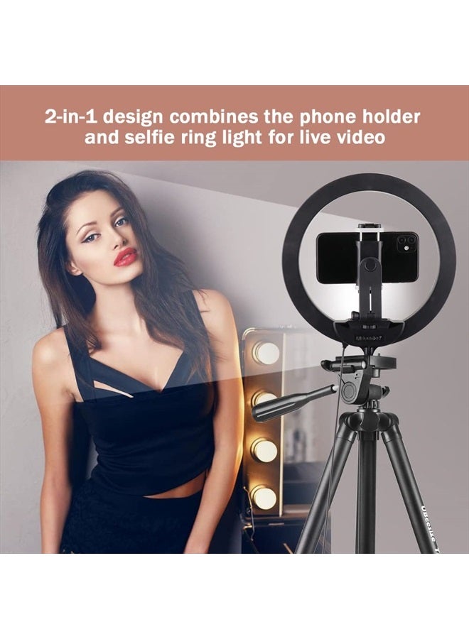 UBeesize 10" Selfie Ring Light with 50" Extendable Tripod Stand & Phone Holder for Live Stream/Makeup/YouTube Video - Image 5