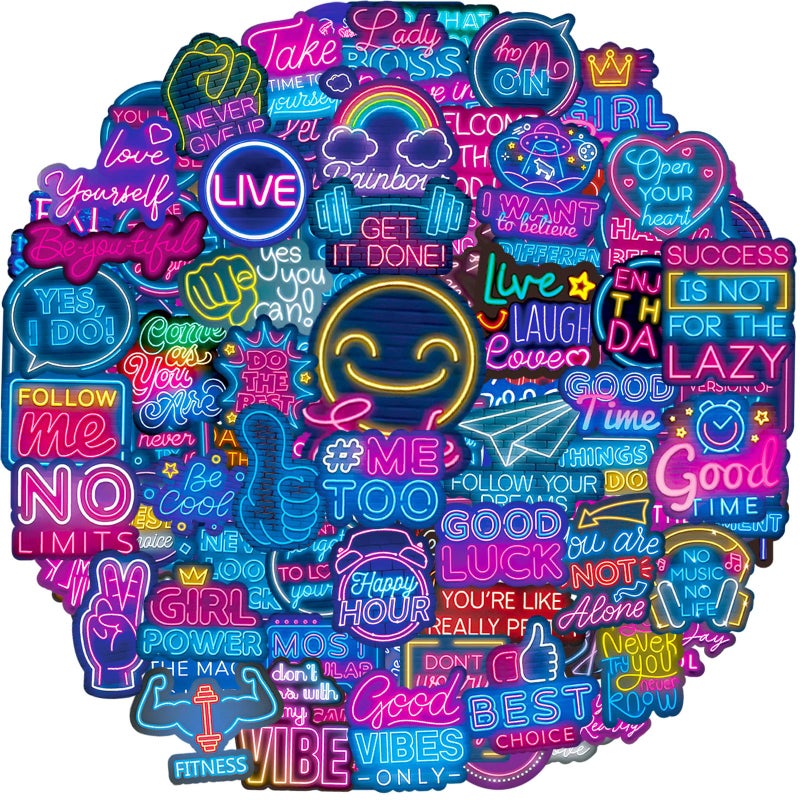 Airnogo Motivational Inspirational Stickers 100 Pcs Positive Affirmation Quote Neon Sticker Packs, Teacher Classroom Prizes for Reward, Waterproof Vinyl Stickers for Water Bottles Laptop Scrapbook Journal etc - Image 1