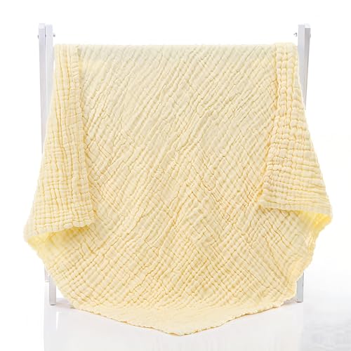 Aablexema Muslin Baby Blanket Set of 2, 6-Layer 43 x 43 Inches Newborn Toddler Bath Towel Swaddle Wrap Blankets for Boys Girls (White & Yellow) - Image 3
