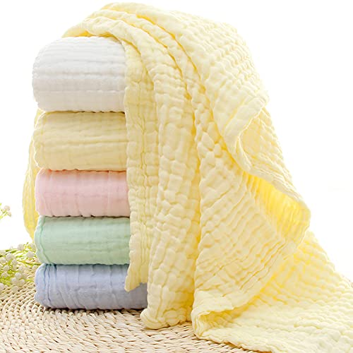 Aablexema Muslin Baby Blanket Set of 2, 6-Layer 43 x 43 Inches Newborn Toddler Bath Towel Swaddle Wrap Blankets for Boys Girls (White & Yellow) - Image 2