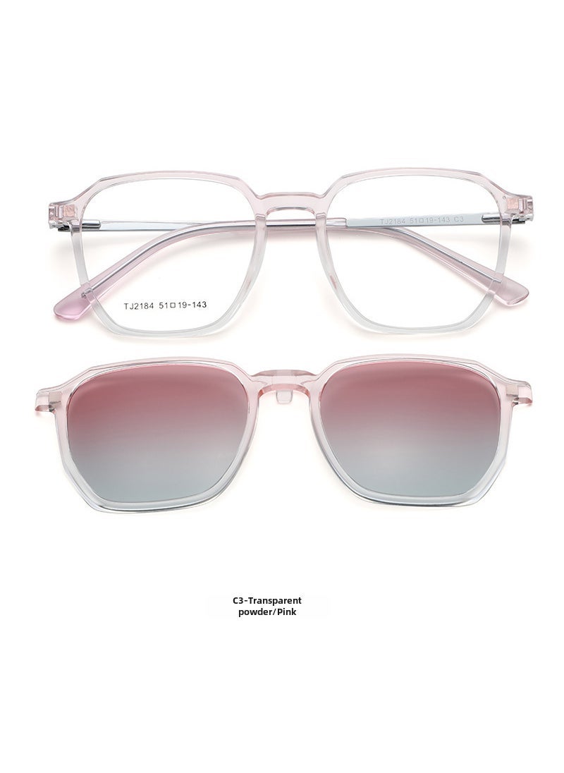 مجموعة نظارات شمسية مغناطيسية قابلة للتعليق للجنسين رياضية عتيقة بإطار وصفة طبية صندوق وردي مسحوق علوي رمادي مسحوق سفلي C3-2184