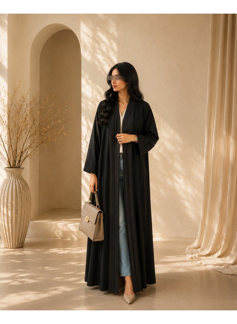 ASHABAYA Black abaya with stripes - Image 1